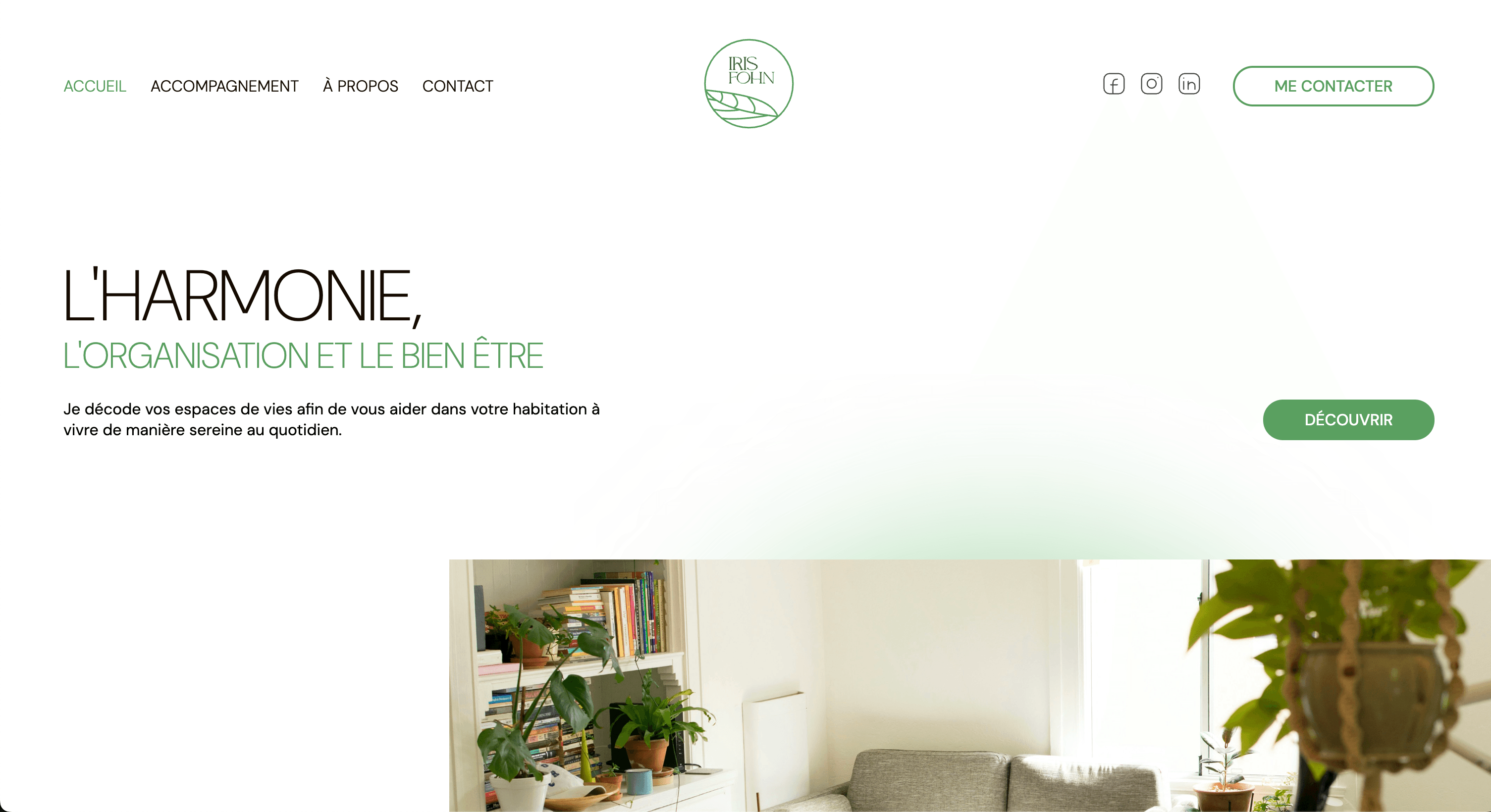 Site vitrine WordPress créé pour Iris Fohn, praticienne en harmonisation de l'habitat à Liège